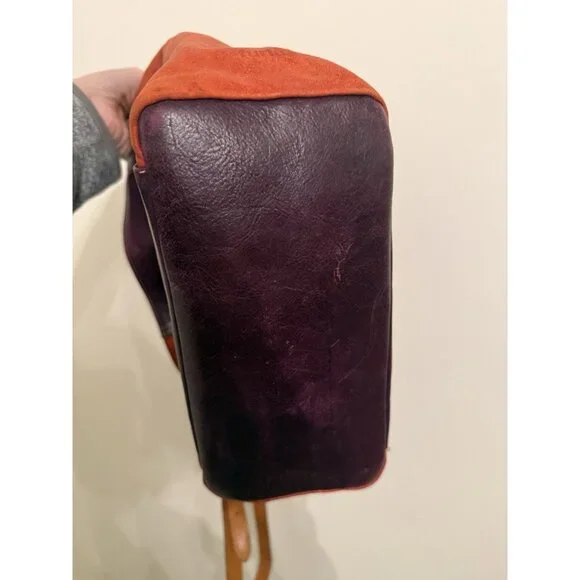 Furla vintage leather tote purse used purple orange color block bag - Picture 7 of 15